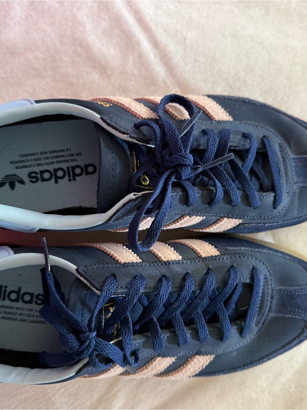 adidas Navy Sneakers with Light Pink Stripes